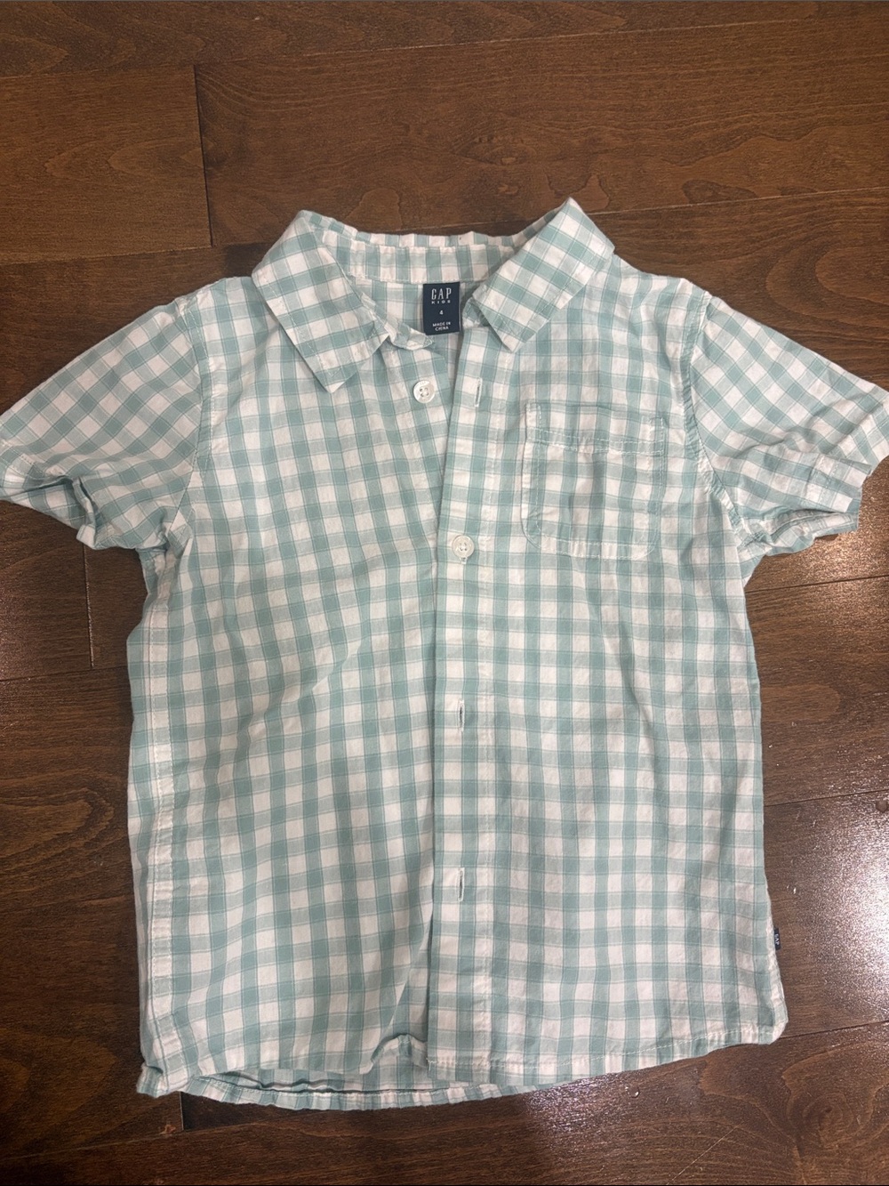 GAP Mint & White Gingham Short-Sleeve Button-Down Shirt 4T